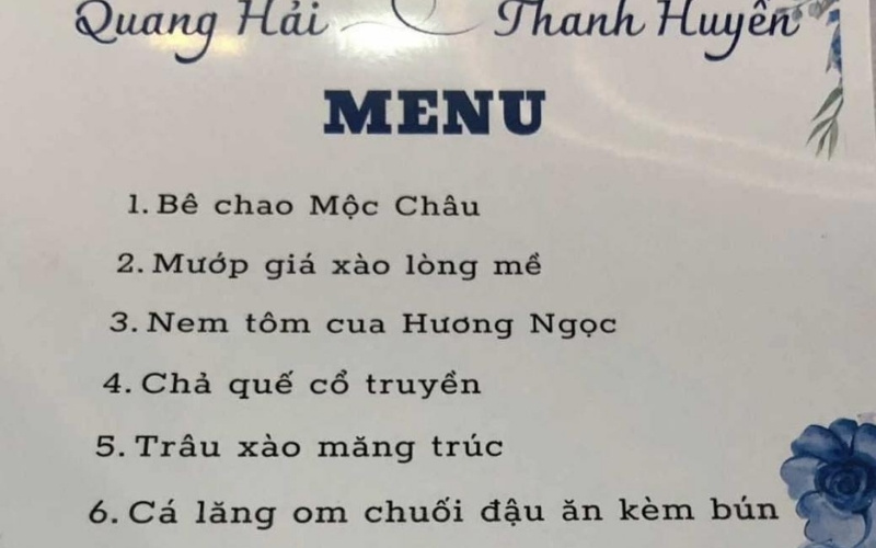 Mẫu thực đơn cưới 6 món số 3 phù hợp và tiết kiệm cho ngày trọng đại